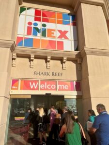Welcome sign on Mandalay Bay Convention Center with new IMEX logo