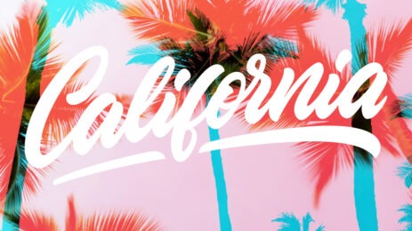 colorful background with word "california" in white lettering