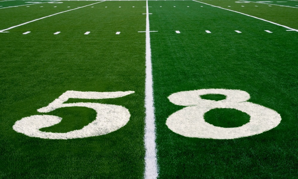 football field showing number "58" on field