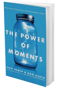 "the power of moments" book, with glass jar on it