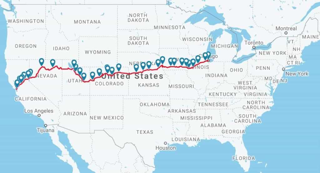 Amtrak California Zephyr Route from Chicago to Emeryville