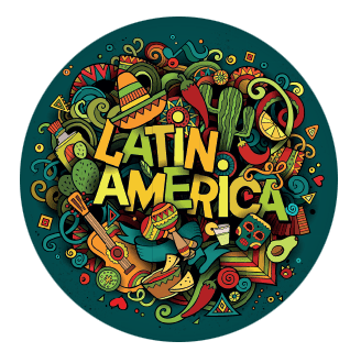 green stamp that reads "latin america"