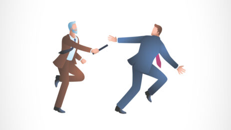 illustration of one businessman running from another businessman