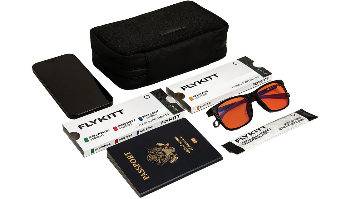 glasses, passport, and small black bag