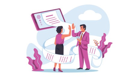illustration of businesswoman and businessman high fiving