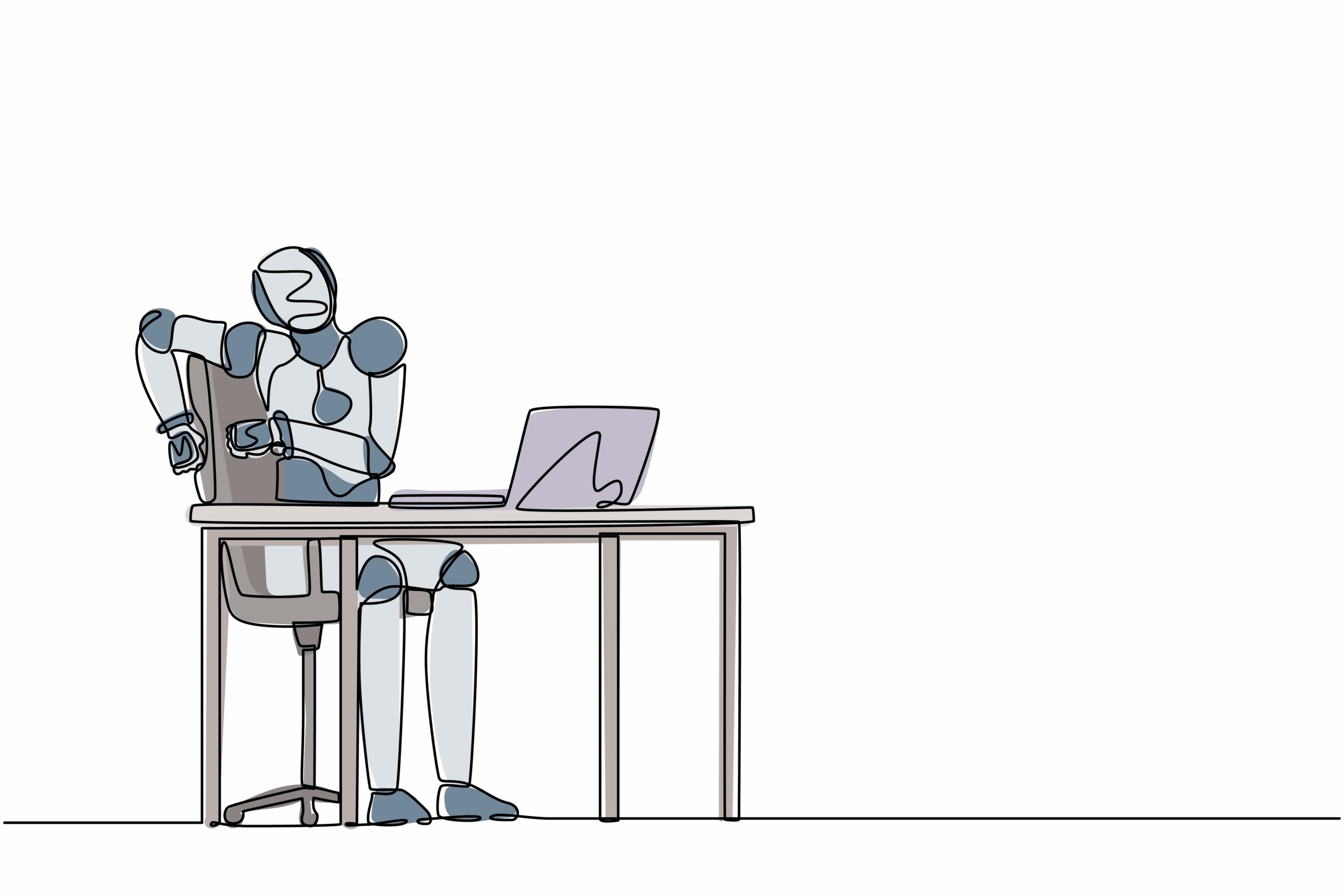 drawing of robot sitting at computer