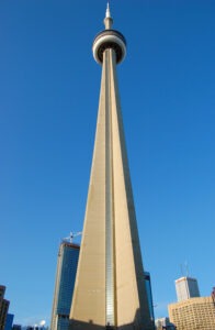 ground view of CN Tower in Toronto, Canada
