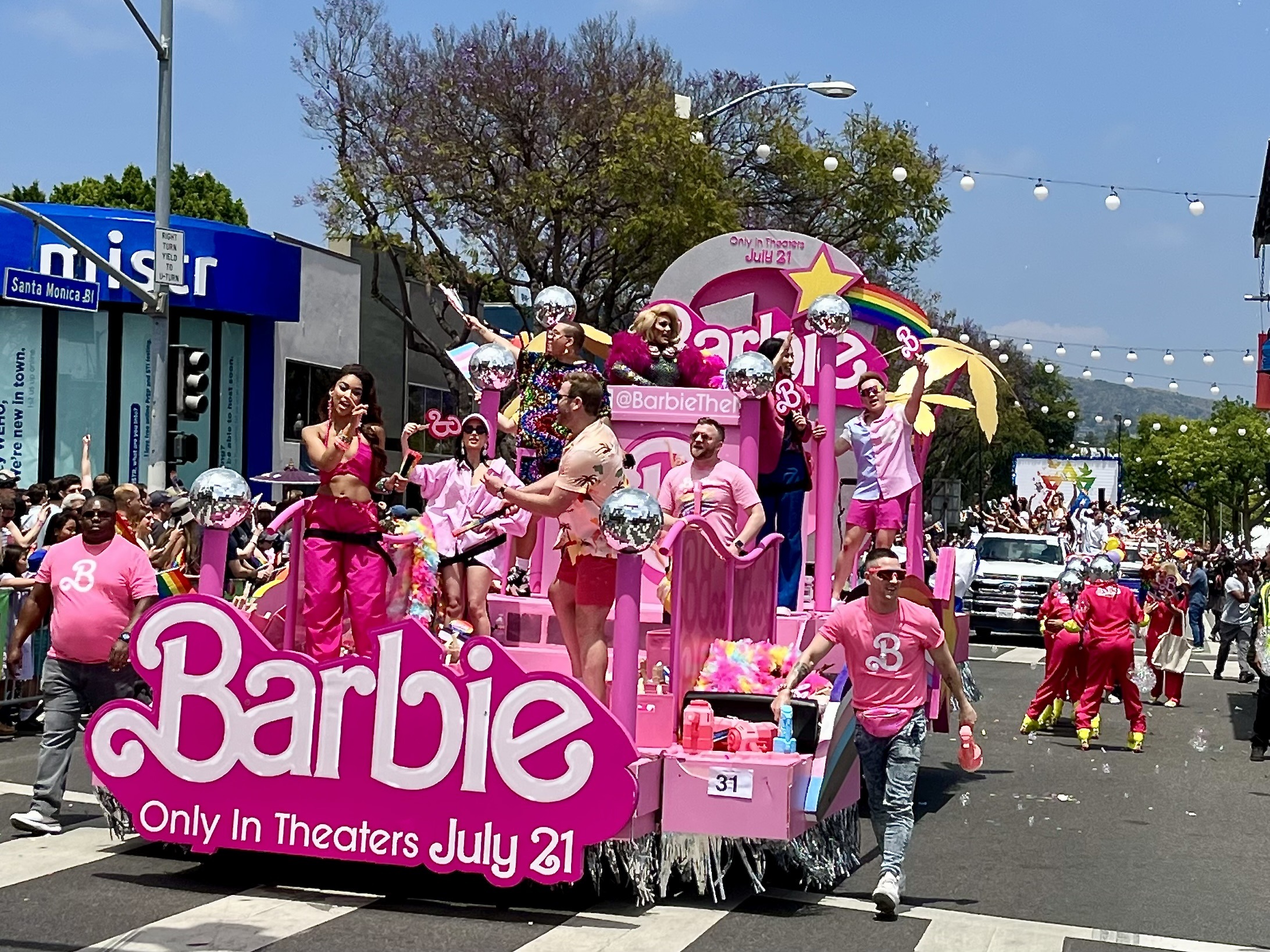 Barbie float at 2023 WeHo Pride Parade in Hollywood, California