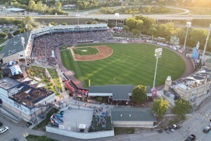 aerial view of baseball park