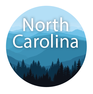 circular illustration of top of forests with "north carolina" written on it
