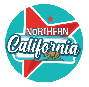 circular blue and red image that reads "northern california"