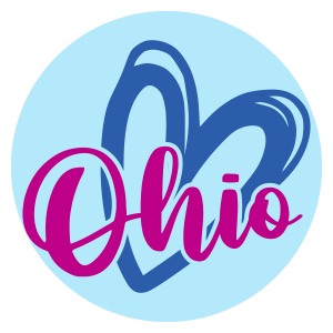 illustrtion of word"ohio" layered on blue heart