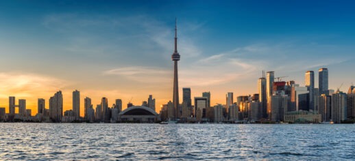 Skyline of Toronto City panorama with CN Tower over Ontario Lake