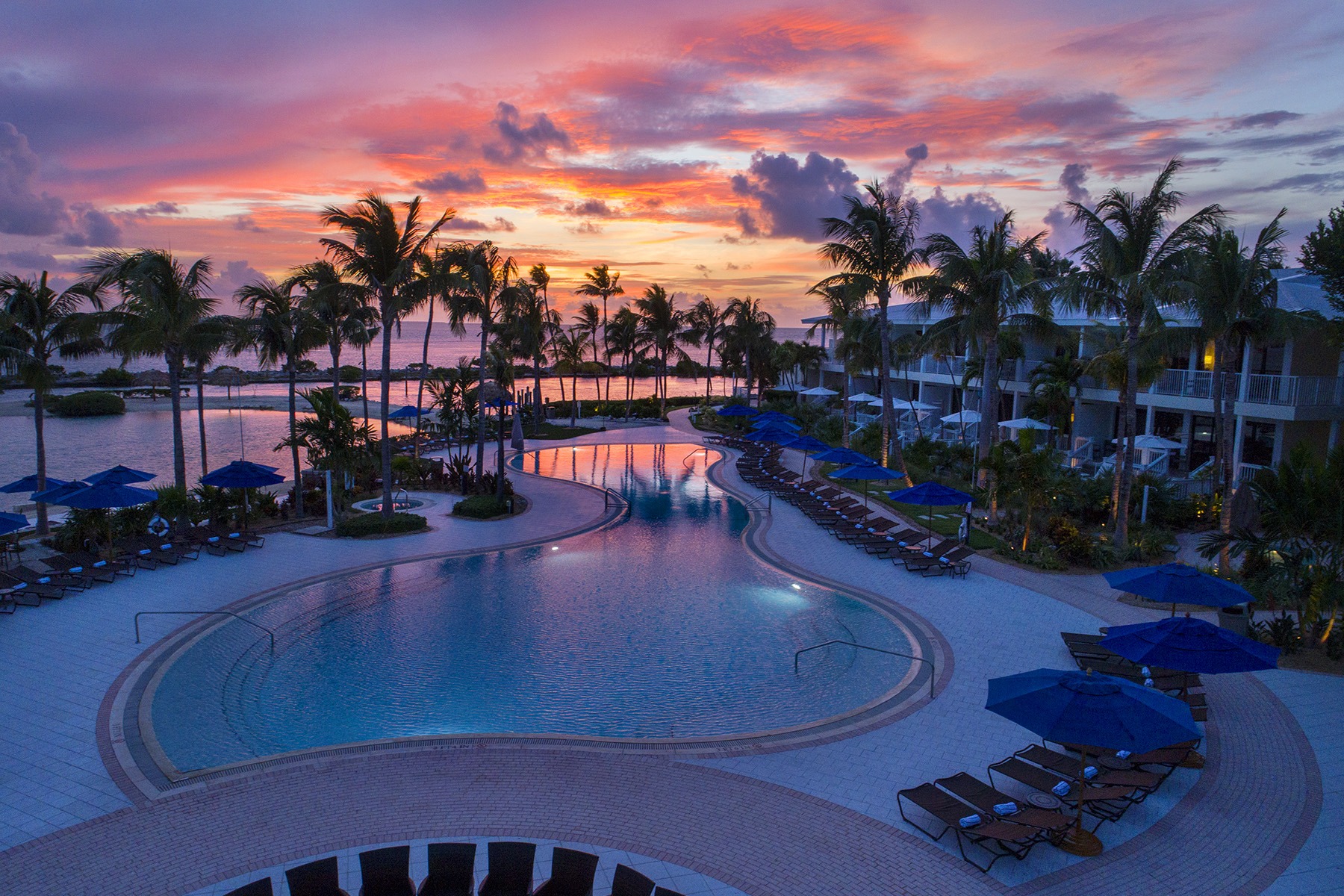 Aerial shot of Hawks Cay Resort, Main Resort Pool and Lagoon