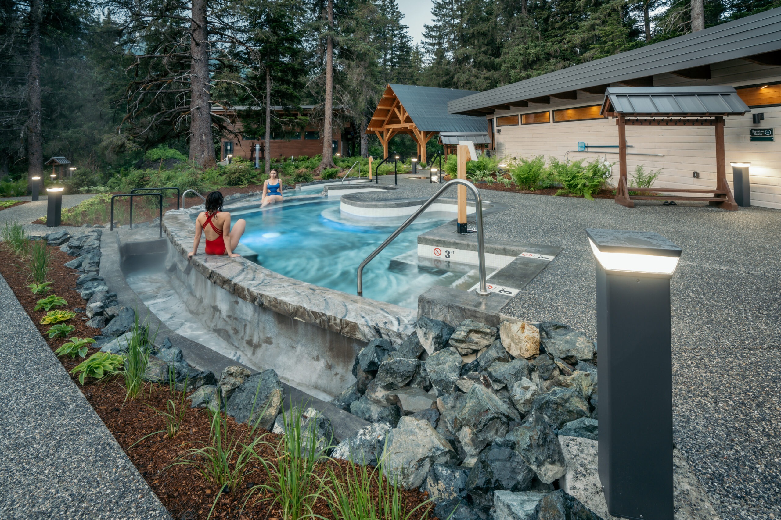 Woman at Alyeska Resort Nordic Spa pool in Alaska