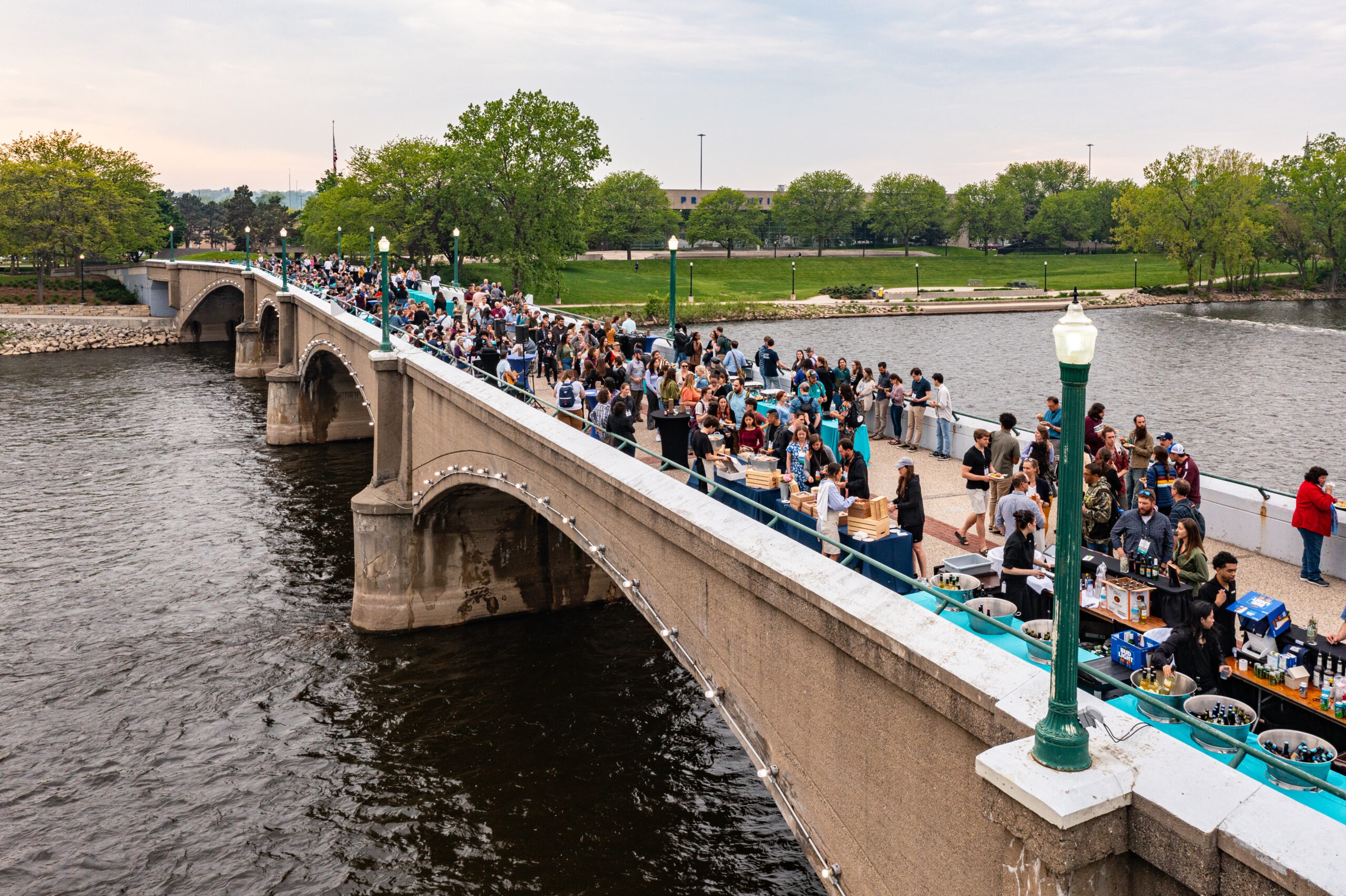 People talking on bridge