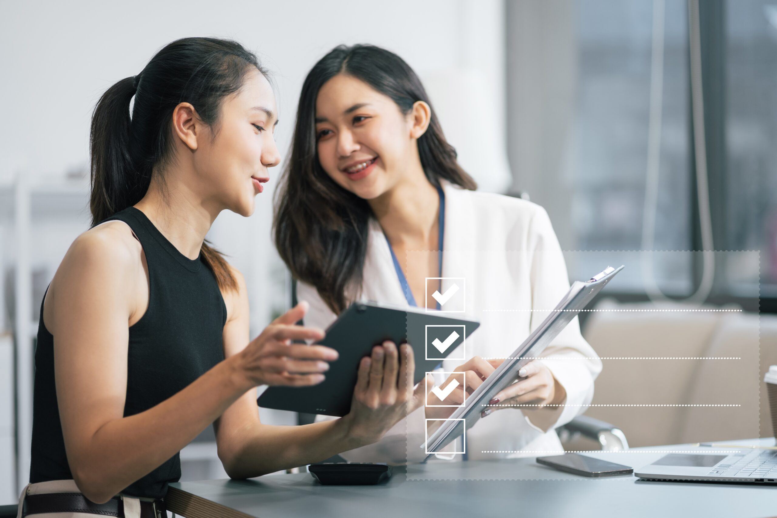 two businesswomen talking