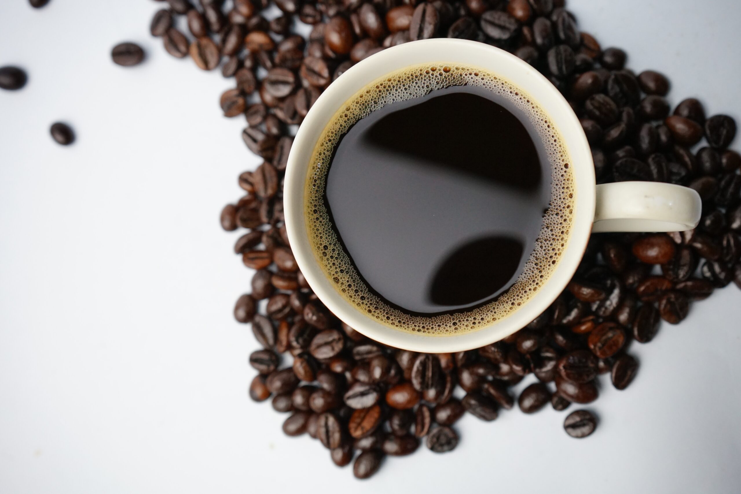 Aerial view of coffee and coffee beans