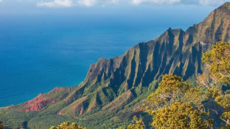 Aerial shot of Napali Coast in Kauai