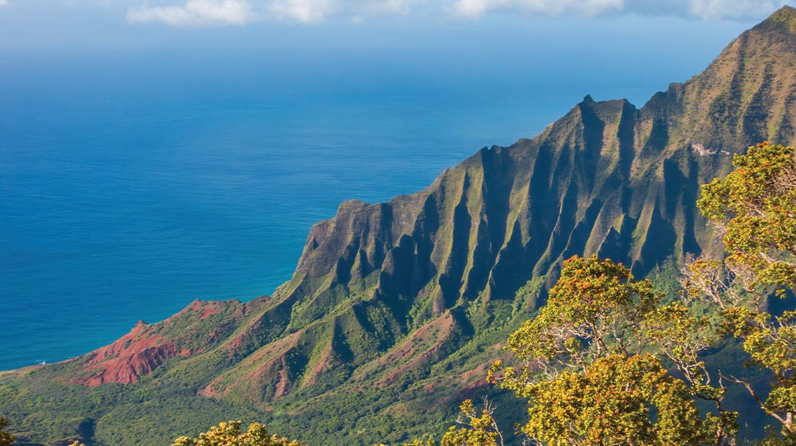 Aerial shot of Napali Coast in Kauai