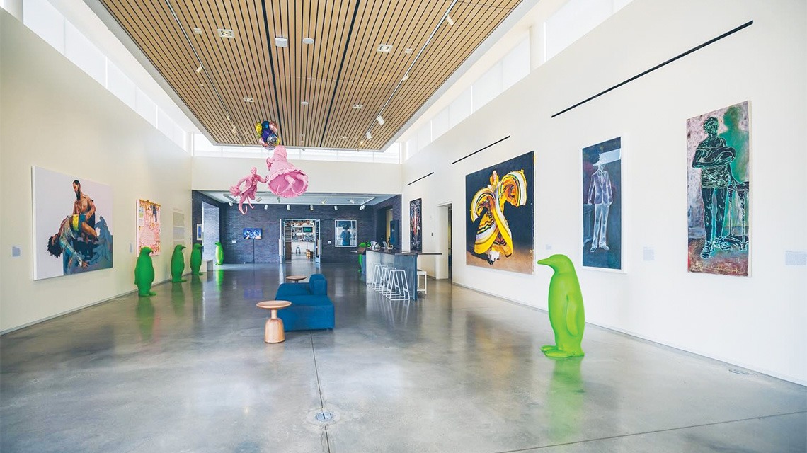 Colorful indoor space at 21c Museum Hotel Bentonville