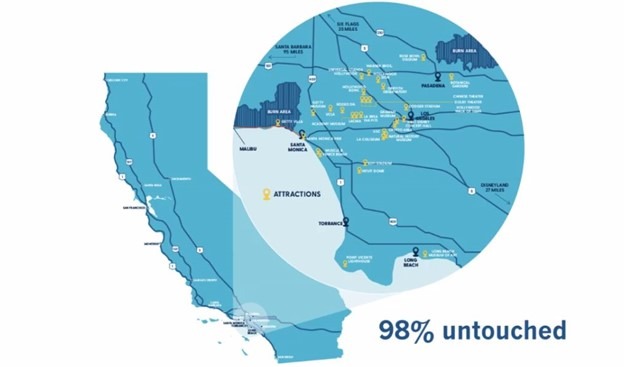 Blue graphic showing state of California zoomed in on Los Angeles county