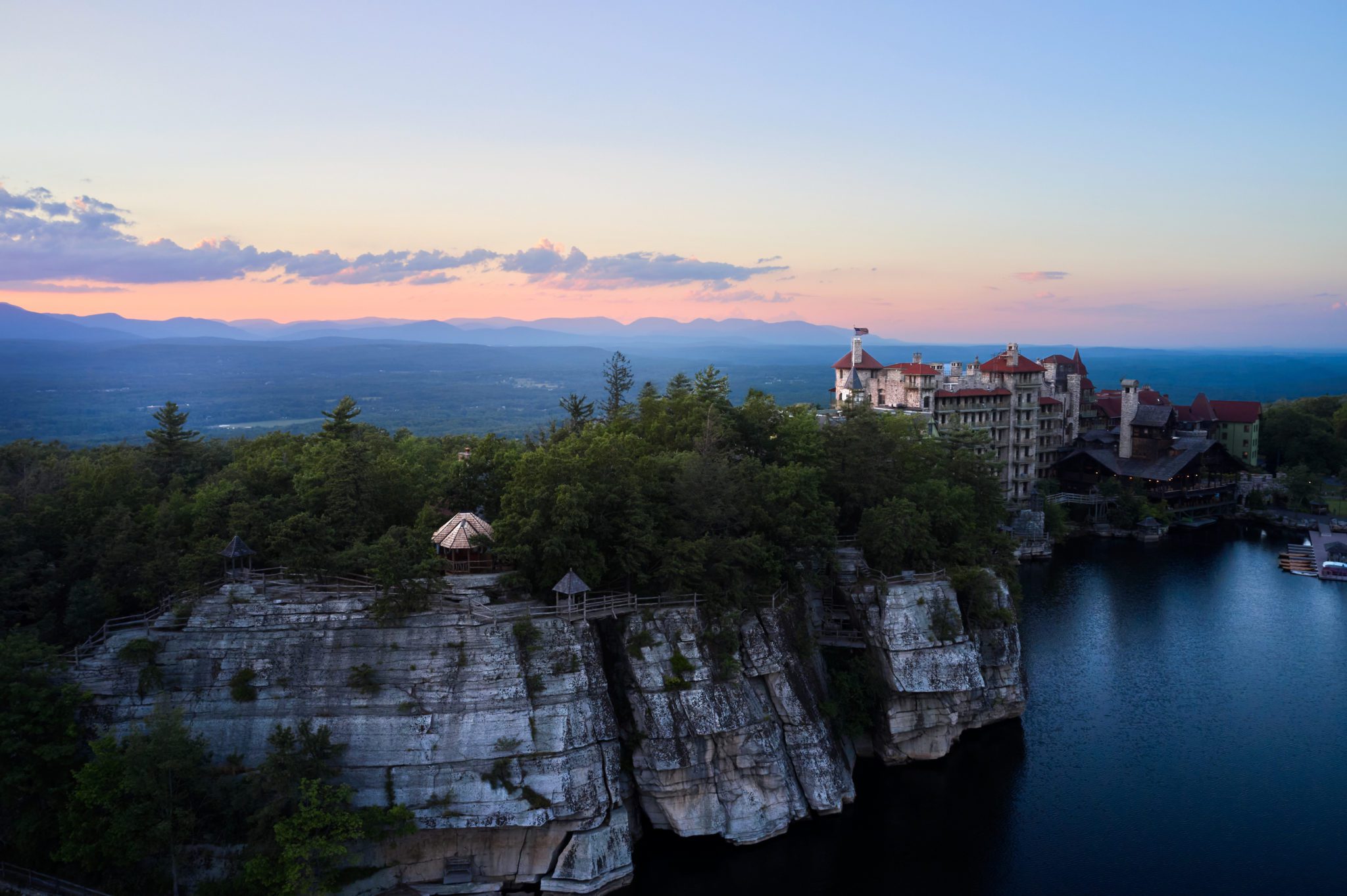 Aerial shot of Mohonk Mountain House in New Paltz, New York