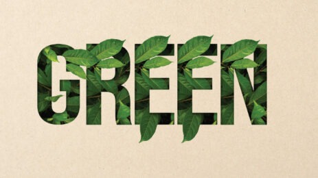 The word "Green" on light brown background