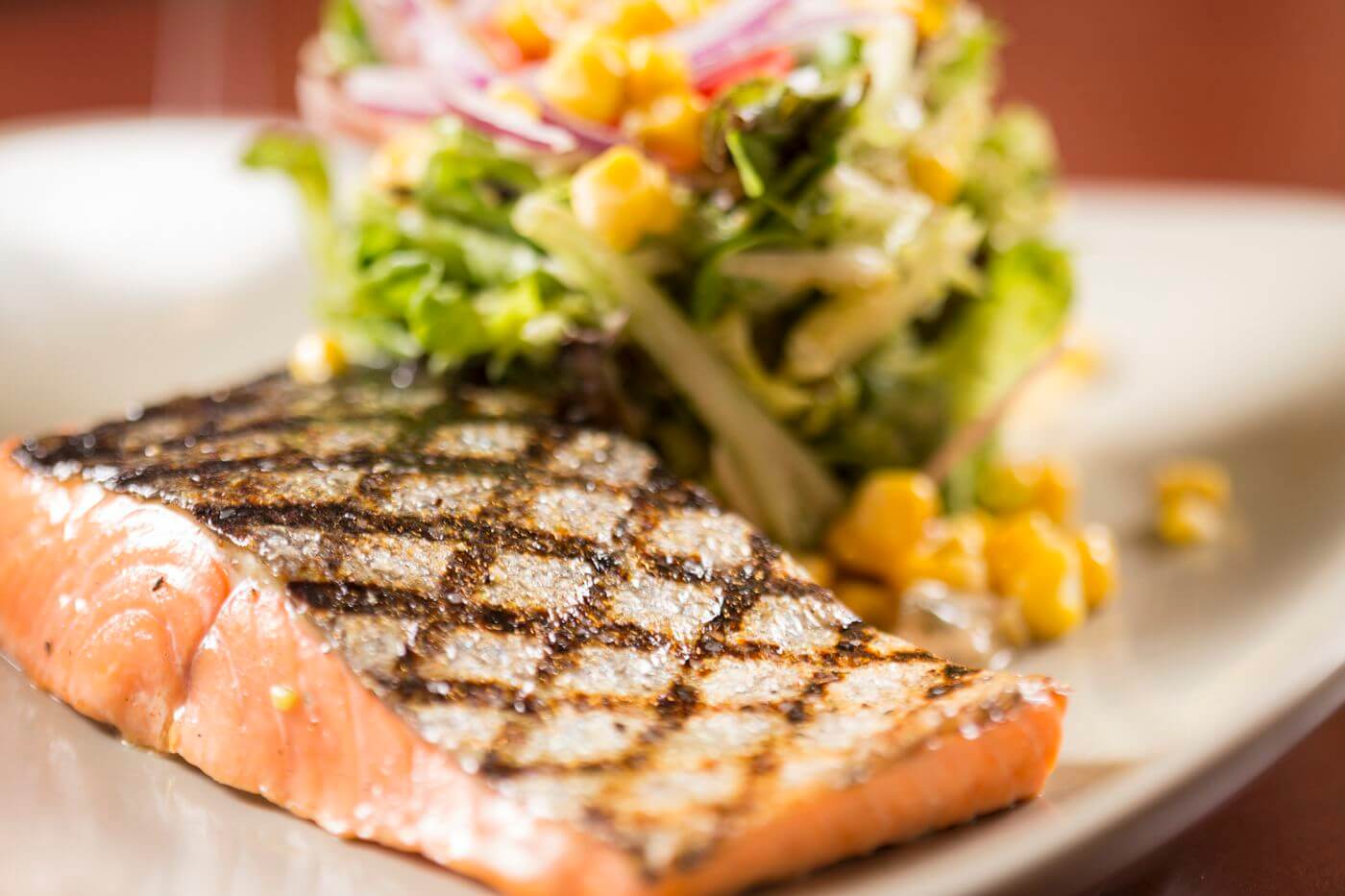 Close up of salmon and salad