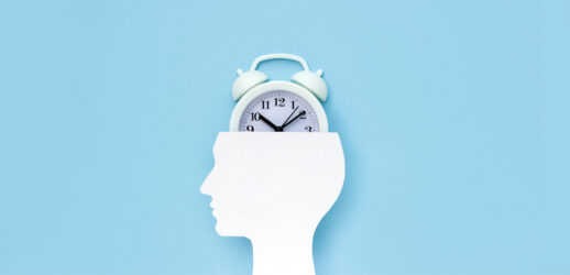 Illustration of human head with alarm clock