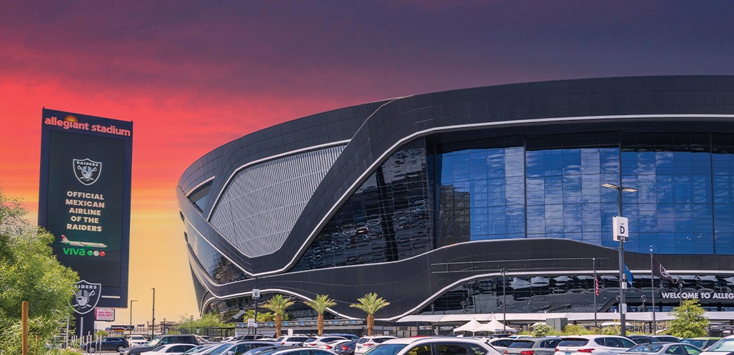 Exterior Allegiant Stadium in Las Vegas at dawn