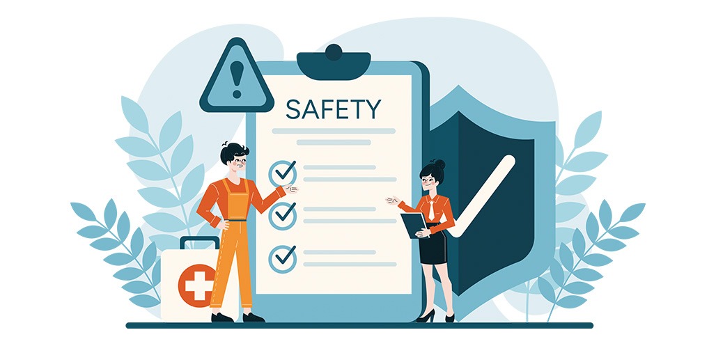 illustration of two people looking at safety list